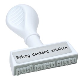 Wedo 1937 Stock Text Stamp BETRAG DANKEND ERHALTEN, Plastic, Print Width 45 mm Ergonomic Handle White
