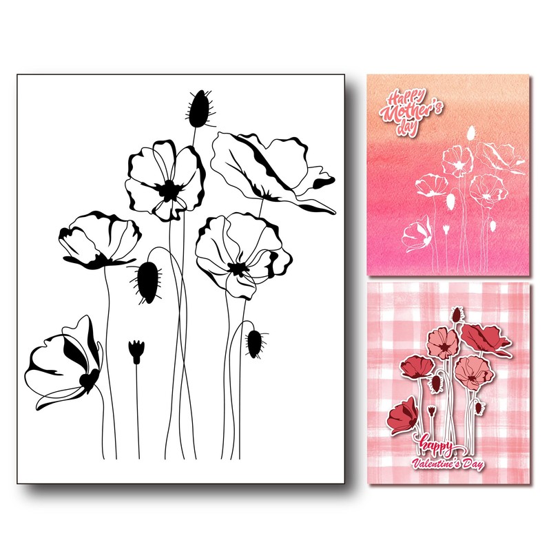 arriettycraft Poppies Clear Rubber Stamp for Scrapbooking Photo Decoration Card