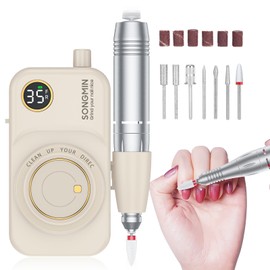 Professional Nail Drill 35000 RPM,SONGMIN Portable Cordless Efile with Bits Kit for Acrylic Nails Gel Polishing Removing,Rechargeable Electric Nail File Machine for Manicure,Pedicure Salon Home,White