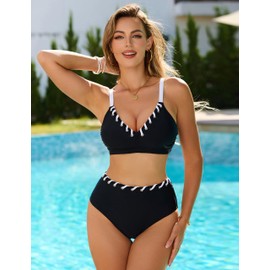 Blooming Jelly Women High Waisted Bikini Sets High Leg Cheeky Modest Swimsuits 2 Piece Sporty Swimwear (M, Black)