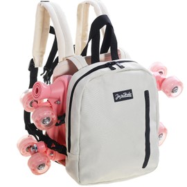 JajaHoho Roller skates bags for Women Men, Multi-functional Sports Backpack for Rollerskates, Ice skates, Inline skates, Skate Gear Storage, Durable and Stylish, 11.8 x 9 x 2.8 inches (Beige White)