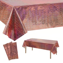 2pcs 137x274cm Rose Gold Tablecloth for Rose Gold Party Decorations,Plastic Holographic Table Cloths Foil Table Cover Metallic Disco Tablecloth for Outdoor Picnic,Birthday,Christmas Party Decorations