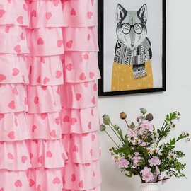 WestWeir Pink Ruffle Curtains - Set of 2 Panels,Heart Pattern for Bedroom 42 x 96 inch,Shabby Chic Curtain,Ruffled Curtains for Bedroom