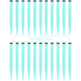 22 PCS Teal Hair Extensions Clip in, Olldag Colored Party Synthetic Neon Highlights Extensions, Rainbow Hair Accessories for Girls Women Kids Doll Hair Pieces (22-inch)