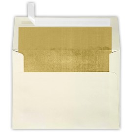 LUXPaper A7 Foil Lined Envelopes in 70 lb. Natural w/Gold LUX Lining, Printable Square Flap Envelopes for Invitations with Peel and Press, 50 Pack, Envelope Size 5 1/4 x 7 1/4 (Off-White)