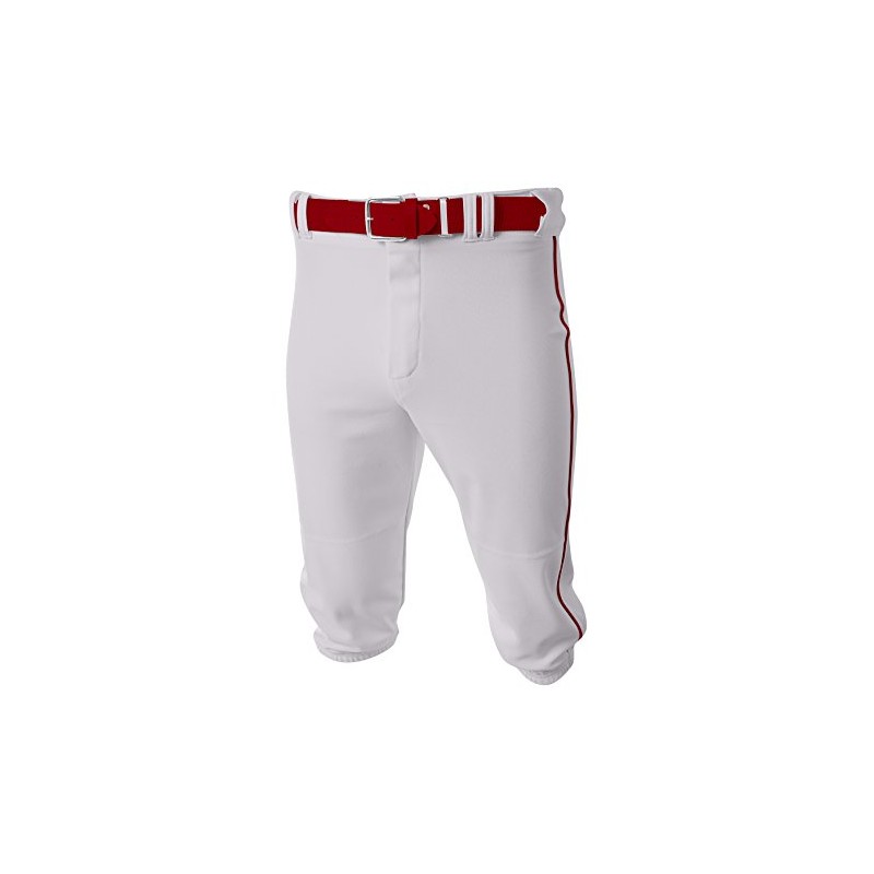 A4 Mens Baseball Knicker Pant, Large, White/Cardinal