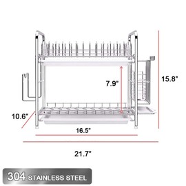 Dish Drying Rack Kitchen Organizer with Off Ground Easy Remove Double Layers 304 Stainless Steel