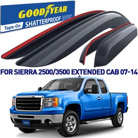 Goodyear Shatterproof Window Deflectors for Trucks GMC Sierra 2500HD/3500HD 2007-2014 Extended Cab, Tape-on Rain Guards, Window Visors, Vent Deflector Visor, Truck Accessories, 4 pcs- GY003194LPv2