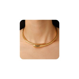 Moonffay Chunky Gold Necklace for Women Trendy Open Cuff Gold Collar Teardrop Thick Choker Gold Statement Necklace for Women