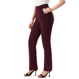 AFITNE Dress Pants for Women Business Casual Stretchy Straight Leg Petite Work Pants Yoga Dress Slacks High Waisted with Pockets Burgundy 27" L