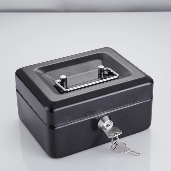 Tech Traders 6-Inch Metal Cash Box with 2 Keys - Colour May Vary