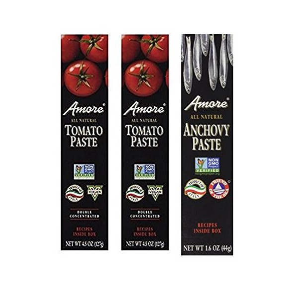 Amore Paquete variado (2) pasta de tomate – 4 onzas y (1) pasta de anchoa 1.6 onzas (paquete de 3)