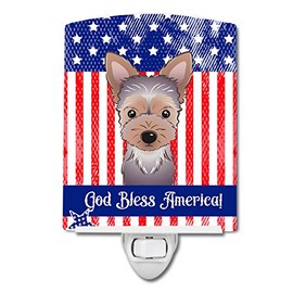 Caroline's Treasures BB2162CNL American Flag and Yorkie Puppy Ceramic Night Light Compact, UL-Certified, Ideal for Bedroom, Bathroom, Nursery, Hallway, Kitchen, 6x4x3, Multicolor