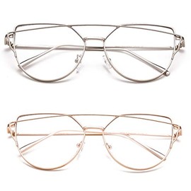 Newbee Fashion - Oversized Fashion Clear Glasses Transparent Lenses Stylish Aviator Bar Frames