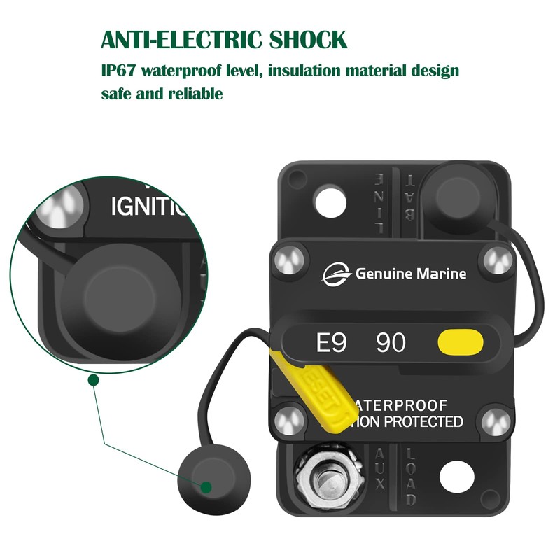 LENKRAD 90 Amp Marine Circuit Breaker Resettable 90A with Manual