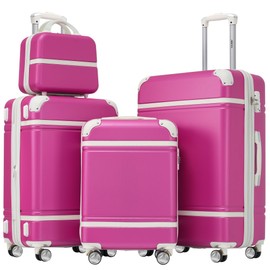 Merax Luggage Set, 3 Piece Luggage with Cosmetic Case, Vintage Hardcase Suitcase with Wheels, Expandable Luggage Airline Approved(Pink,20"+24"+28")