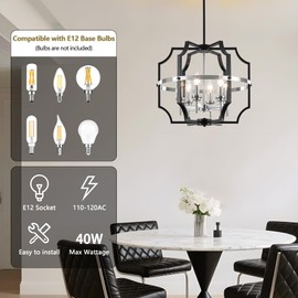 QMNHAU 19.7'' Black and Brushed Nickel Chandelier, 6-Light Modern Geometric Pendant Light Fixture Adjustable Industrial Metal Farmhouse Chandeliers for Dining Room Kitchen Entryway Foyer