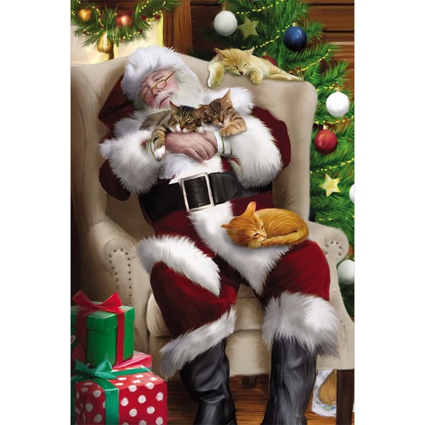 Tree-Free Greetings 12 Pack Christmas Notecards,Eco Friendly,Made in USA,100% Recycled Paper, 4"x6", Cat Nap Santa (FS93513), Multicolor