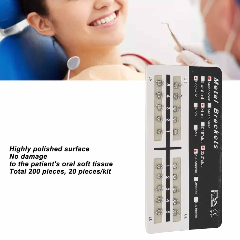 Teeth Edgewise Brackets 0.022in Slot 345 Hooks Rustproof Mini Metal