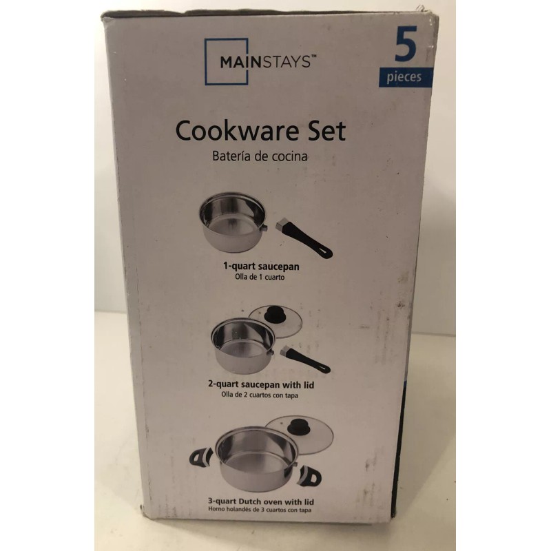 Mainstays 5 Piece Cookware Set Stainless Steel 2 Saucepans, 1