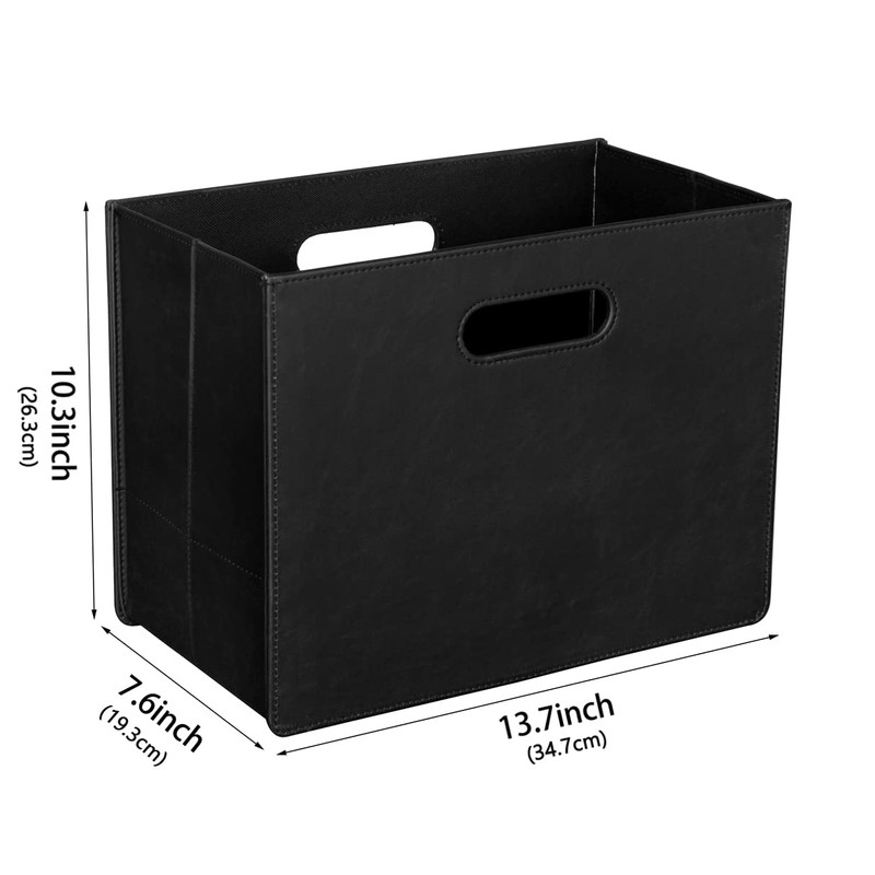HofferRuffer Leather Newspaper Basket with Handle, Foldable Magazine Basket Stand,