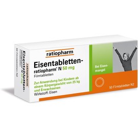 Iron Tablets Ratiopharm® N 50 mg Film-Coated Tablets Compensate for Iron Deficiency and Feel Fit and Active Again, 50 Film-Coated Tablets