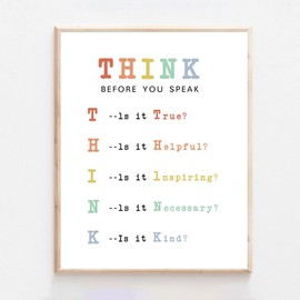 The Power of Thoughtful Words: Think Before You Speak Sign - Boho Classroom and Counselor Office Decor with Positive Classroom Posters UNFRAMED (8X10INCH)