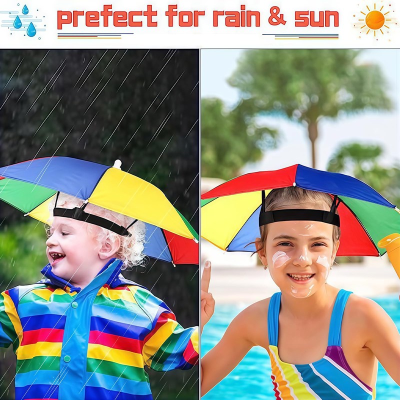 MUNSKT Pack of 2 Foldable Umbrella Hat with Elastic Band