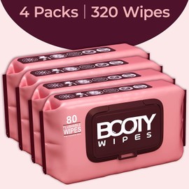 BOOTY WIPES Flushable Wipes Women - 80 Count, Pack of 4 Wet Wipes for Adults - pH Balanced Feminine Wipes with Aloe and Vitamin E - Gentle Cleansing Female Toilet Wipes for Sensitive Skin