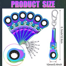Remuuly 6 Pcs 10 mm Ratchet Wrench Keychain Key Ring Mechanic Gift Heavy Duty Wrench Key Ring (Colorful)