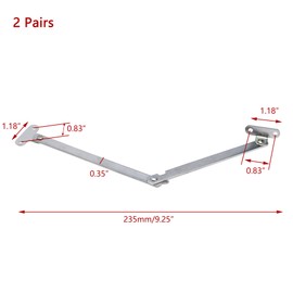 KUMGROT 2 Pairs Folding Lid Support Hinge 10 inch Furniture Lid Stay 180 Degree Rotatable Stainless Steel Cabinet Hinges Support for Table Cabinet Boxes, Bend and Flat, Silver