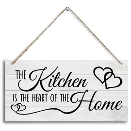 Kitchen Wood Decor Sign, The Kitchen Is the Heart of the Home, Hanging Printed Wooden Plaque Décor, Rustic Farmhouse Home Wall Decor for Kitchen, Dining Room Decoration 12x 6inch