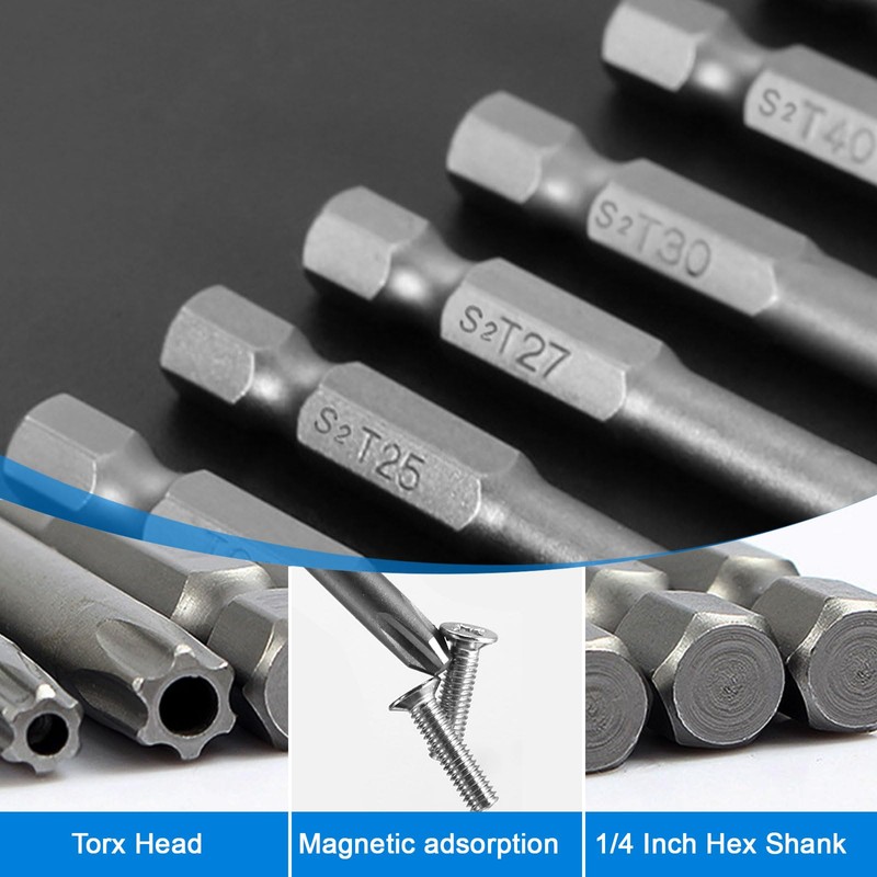 JAMHEXOU 11pcs 200mm Extra Long Torx Screwdriver Bit Set, Magnetic