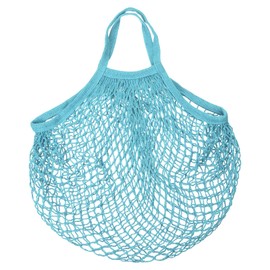 sourcing map Cotton Mesh Bag, 15x13.8 Reusable Washable Mesh Net String Grocery Bags Organizer for Fruits Vegetables Shopping Light Blue