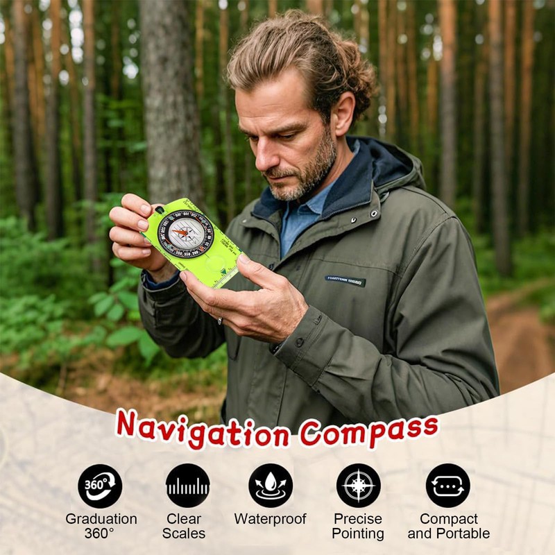 Flintronic 4Pcs Navigation Compass, Multifunctional Hiking Compass, Waterproof Pocket Compass