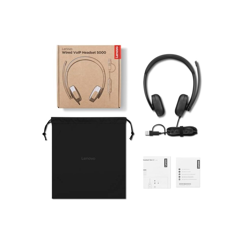 Lenovo Wired VoIP Headset 5000 per Teams, cuffie cablate USB-C