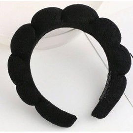 Black Headband for Washing Face, Makeup, Bubble Skincare. Terry Cloth Soft Puffy for Women Makeup Removal, Shower, Facial Mask.