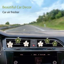 ORIESSE Flower Car Decor,6pcs Green White Daisy Air Vent Clips Car Air Fresheners,2 Green and White Flowers Dashboard Decorations Accessories for Women,Girly Refillable Diffuser (3OliveGreen3White)