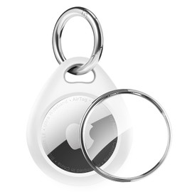 MOLOPPO 1 Pack Airtag Holder Air Tag Case, Waterproof TPU Shell Protective Case with All Metal Keychain Stainless Steel Key Ring Clip, Airtag Accessories for GPS Item Finder Tracker, White