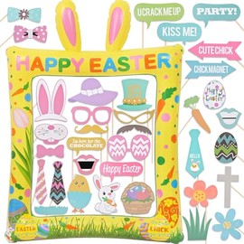 Fun Giant Easter Themed Inflatable Selfie Photo Frame & Props Set for Pictures & Decors Happy Easter Photobooth Props Easter Party Decors for Bunny Egg Selfie Photobooth Props Spring Photography