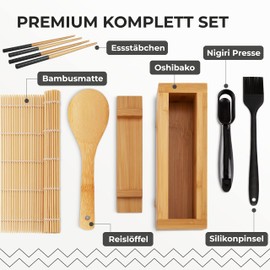 DAITO DESIGN Sushi Maker | With Sushi Accessories and Recipes for Delicious Sushi Variants | Sushi Set to Make Yourself Made of Coated Bamboo | The Sushi Maker Set for Sushi Lovers