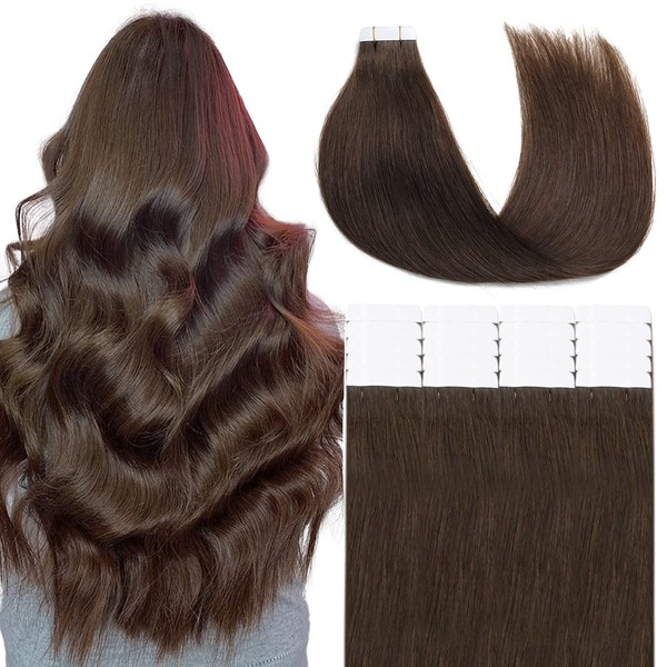VINBAO Haarverlängerung, Echthaar, 20 Stück, 50 g, 40 cm, dunkelbraun,