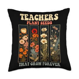 Teacher Shirts Women & Wildflowers Wildflower Shirts Women Teachers Plant Seeds Forever Throw Pillow, 18x18, Multicolor