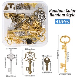 SOFPLATE 1 Box 40Pcs Vintage Keys Charms Small Skeleton Key Charms Antique Tibetan Style Colorful Mini Alloy Charm Pendants Findings Accessories for Jewelry Making Charms Necklaces Earrings DIY