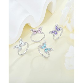 YL White Opal Celtic Knot Butterfly Ring for Women, Solid 925 Sterling Silver 18K White Gold Plated Created Birthstone Jewelry Gifts Size 8