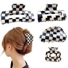 4inch Checkered Claw Clips 3 Styles 4 Pieces Classic Black White Checkerboard Acrylic Hair Clips 3 Sizes Tortoise Y2K Hair Accessories for Women