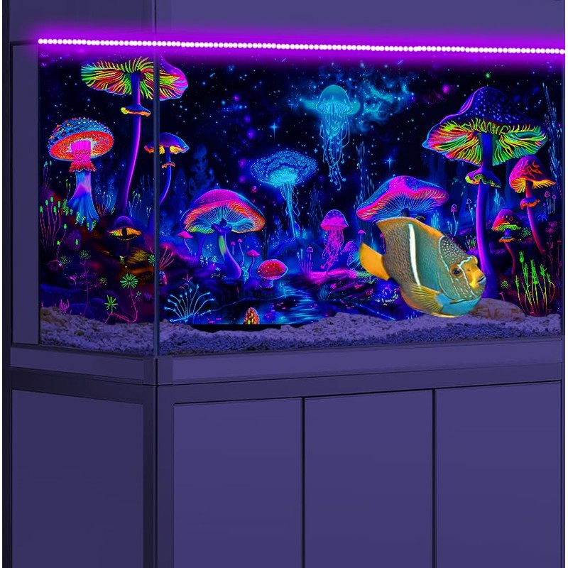 Dtekoj 72X24IN Blacklight Mushroom Jellyfish Aquarium Background UV Reactive Background