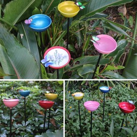 4 Pack Bee Cups for Garden Bee Butterfly Watering Station Bee Bath for Garden Colorful Metal Garden Sculpture Stakes for Outdoor Patio Lawn Yard Garden Decor