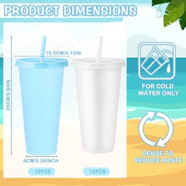24 Pcs White and Light Blue Plastic Cups with Lids and Straws Something Blue Wedding Party Supplies 24 oz Reusable Bachelorette Cup Beverage Drinks Tumbler Gifts Bridal Baby Shower Birthday Party