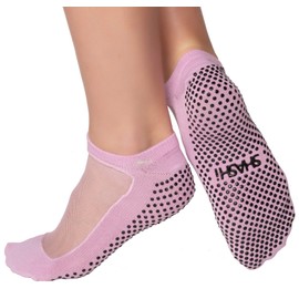 SHASHI Classic Mesh Socks - With Grip For Yoga - Non Slip - W/Storage Pouch Pilates Barre Workout Socks - For Women - Rose-Medium